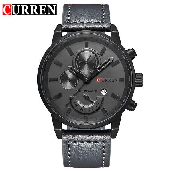 

curren watch for men brand quartz-watch men's round dial analog watch with date display 8217, Slivery;brown