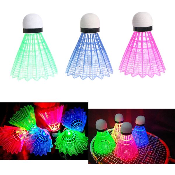 

3pcs led badminton ball glowing light up plastic badminton shuttlecocks colorful lighting balls