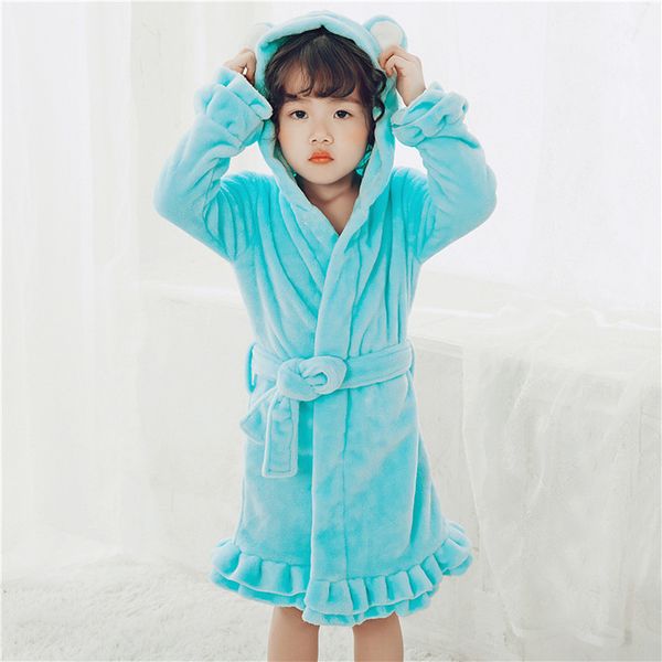 

дети халат зима флис оборками подол новорожденных девочек чистый цвет пижамы детские фланель пижамы теплые пижамы розовый синий горячий s852, Blue;red