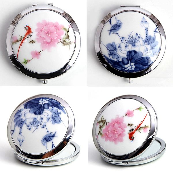 

mini makeup compact pocket mirror flower porcelain metal portable two-side folding makeup mirror vintage cosmetic mirrors