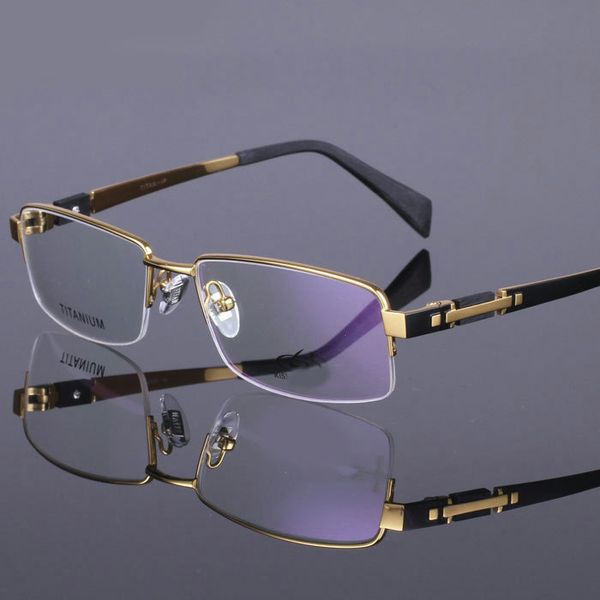 

titanium glasses frame men square semi-rimless silver gold black gun glasses gafas myopia oculos de grau masculino