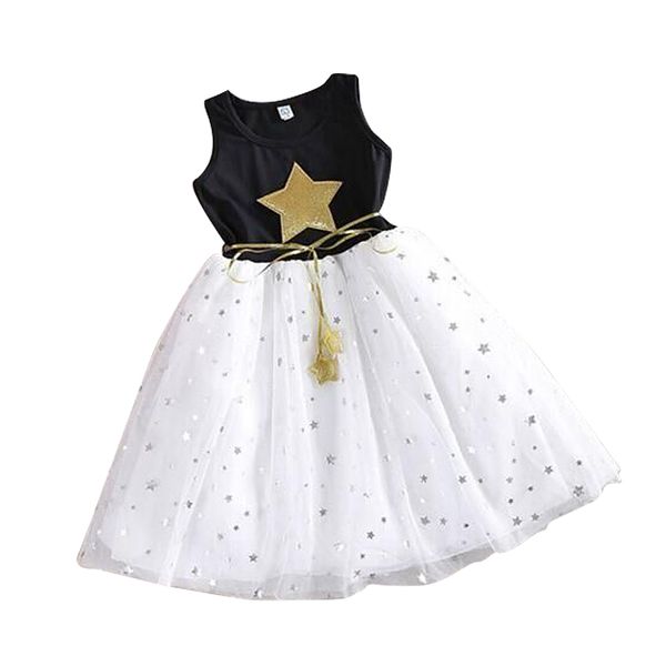 

girls dresses sequins party princess dress kid pageant formal dress printing star sleeveless girls clothes lace, Red;yellow