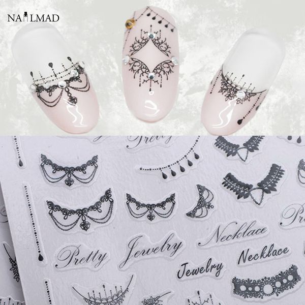 

1 sheet nailmad lace necklace 3d nail art stickers black lace full nail stickers decals