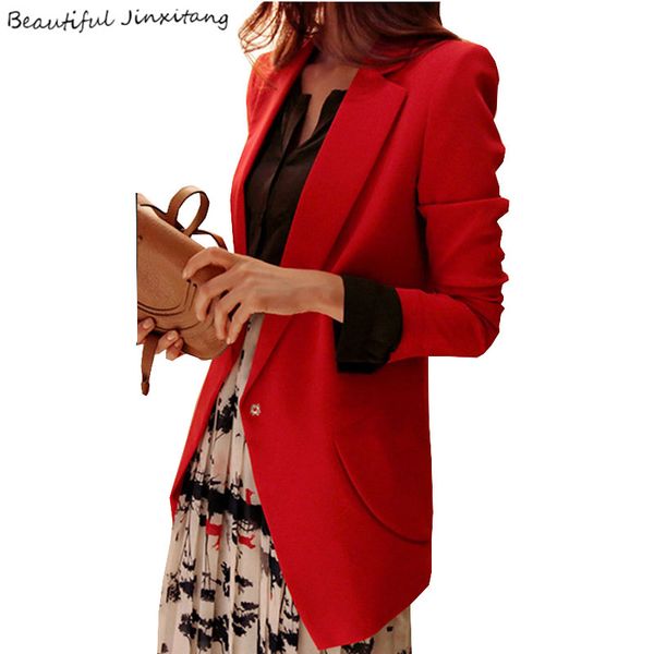 

wholesale-2017 fashion women blazer autumn and winter women clothing long sleeve solid color hidden breasted ladies blazers office tn53, White;black