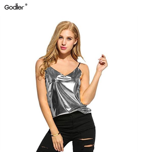 

godier women gold silver summer solid camis v neck brandy melville sleeveless camisole spaghetti strap bralette, White