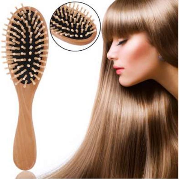 

hair massage comb brush natural wooden bamboo needle black rubber air bag massage comb heat-resisting anti-static comb, Silver