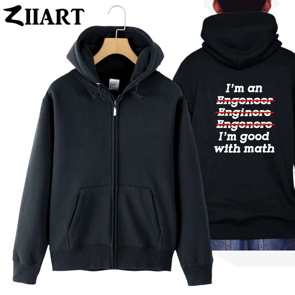 

geek i am an engineer i'm good at math couple clothes boy man male cotton full zip hooded coats jackets, Black;brown