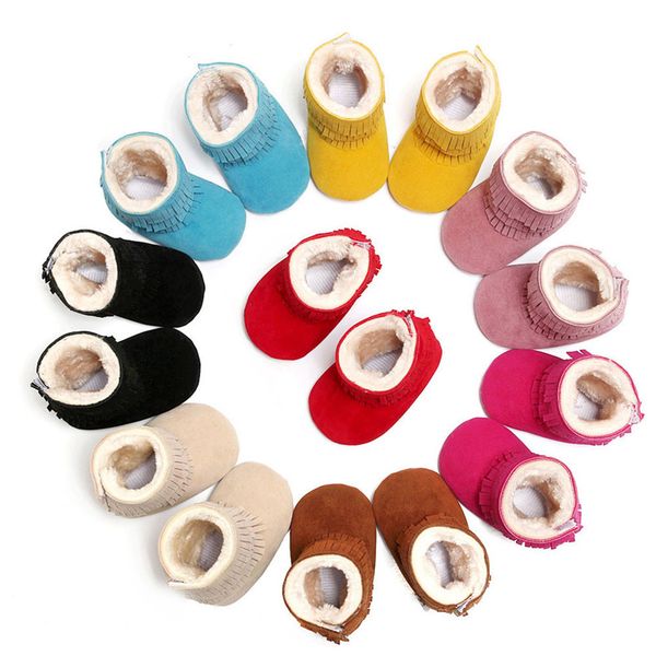 

2018 baby boot baby keep warm double-deck tassels soft sole snow boots soft crib shoes toddler boot bota, Black;grey