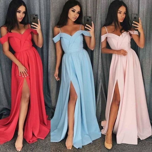 

сексуальная сплит длинное платье выпускного вечера с плеча-line sexy атласная длина пола вечерние платья на заказ платья партии коктейльное, Black