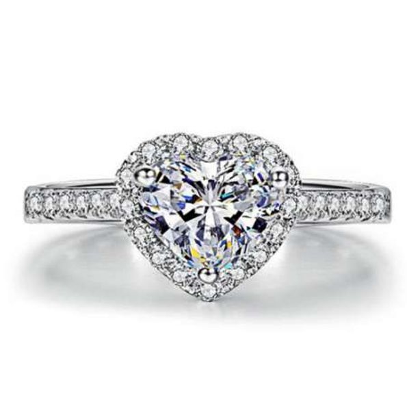 

women silver plated crystal love heart shaped ring bridal wedding jewelry hipping