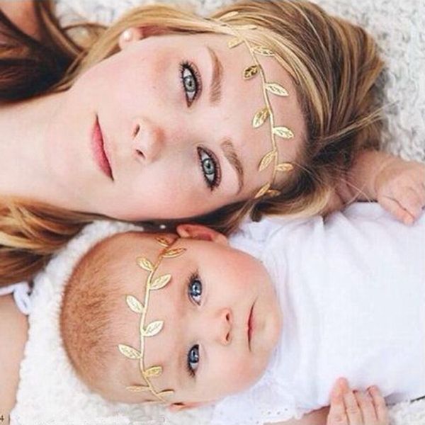 

2pcs/set new mom and newborn gold leaf headband set for hair accessories matching headband kids mommy headwrap gifts, Slivery;white