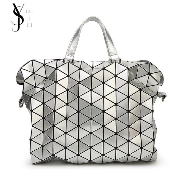

famous s women baobao bag geometry sequins mirror saser plain folding bags luminous handbags pu casual tote bao bao package