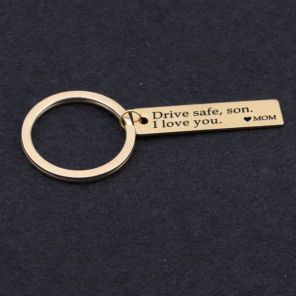 

engraved drive safe i love you mom heart keychain gift for son children car parents tag charm expressing the love of parents, Silver
