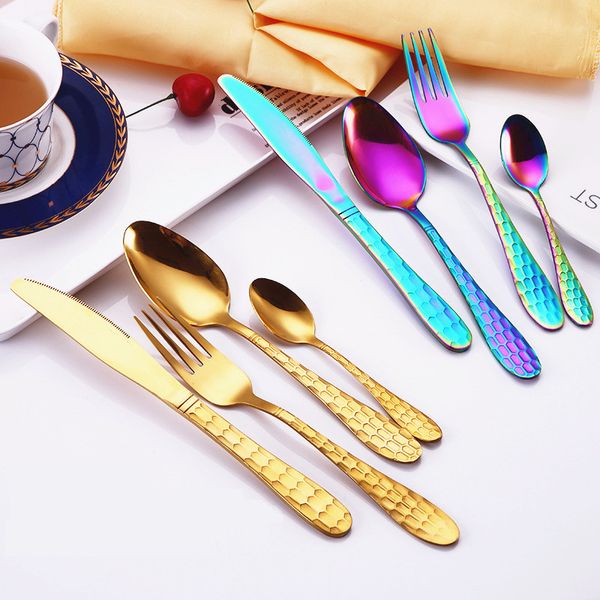 

unique gold plated tableware set, 4pcs colored cutlery set, glossy gold flatware set for star l