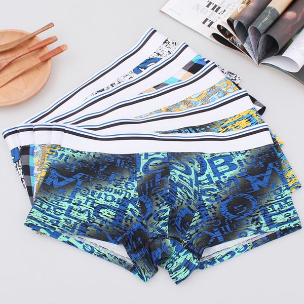 

wj men's underwear bamboo fiber soft comfortable breathable men boxers printed fashion men boxer underwear underpants, Black;white