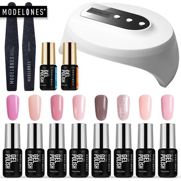 

modelones 13pcs/lot 36w led lamp nail gel polish kits 8 colors gel smart sensor uv lamp nail dryer manicure tools set