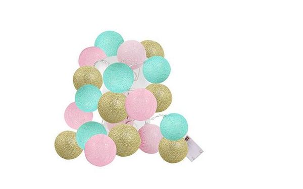 2019 2 5m 20 Led Battery Operated Pink Mint Green And Gold Cotton Ball String Lights For Bedroom Fairy Lights Boy Girl Room Decor From Igarden002