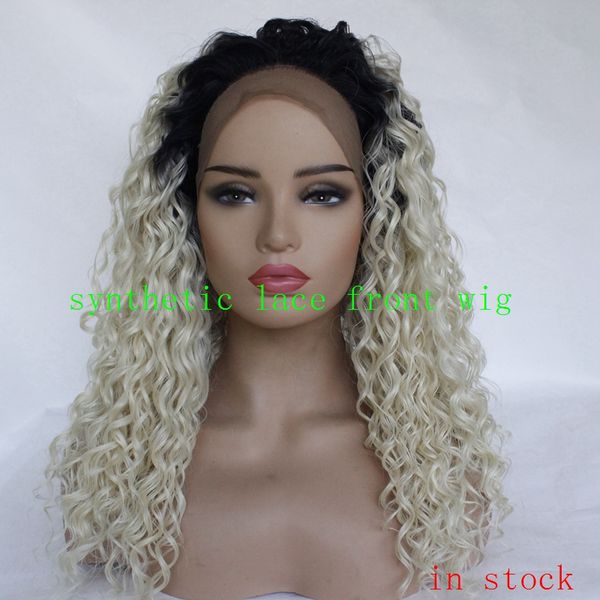 Blonde Curly Hair Synthetic Lace Front Wigs Glueless Ombre Color