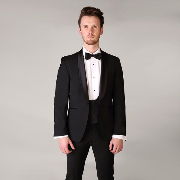 

Black Slim Fit Men Suits Wedding Groom Tuxedos Evening Prom Wear 2 Pieces (Jacket+Pants) Bridegroom Suits Best Man Blazer