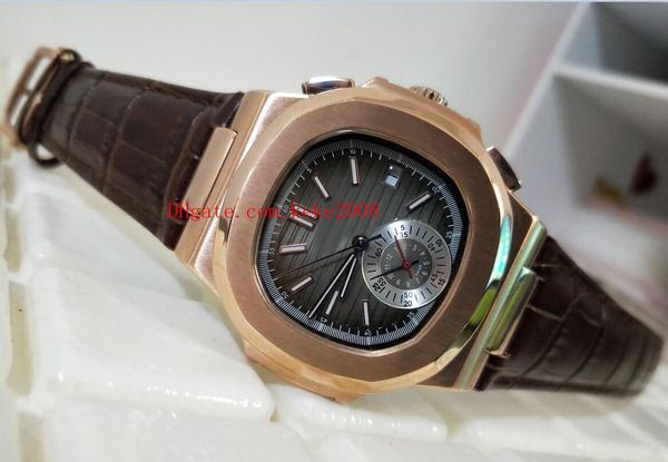 

luxury wristwatches 40.5mm nautilus 5980 1a 5980r-001 18k rose gold leather transparent mechanical automatic mens watch watches, Slivery;brown