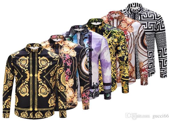 

2018 Spring Autumn Brand New fashion Retro Medusa printed men's shirt slim Fit cotton shirts for men casual dress shirt social Business tops