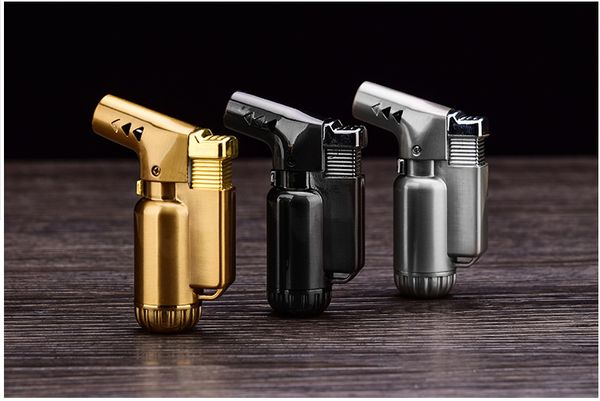 

metal windproof butane gas lighter metal cigar cigarette lighter mini refillable jet flame torch dabs jet butane torch golden grey silver