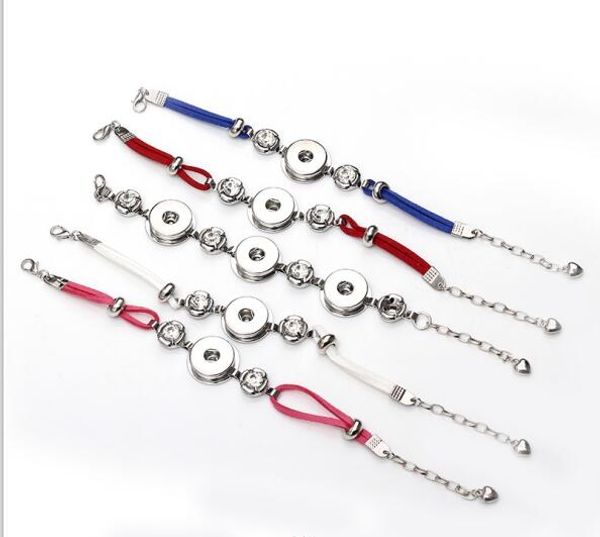 

mix color interchangeable leather snap bracelets fits 18mm noosa chunks diy snap buttons jewelry for women, Golden;silver