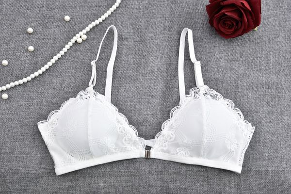 

strap lace women underwear lace bralette lingerie padded bra front closure brassiere strappy wirebra top, Red;black