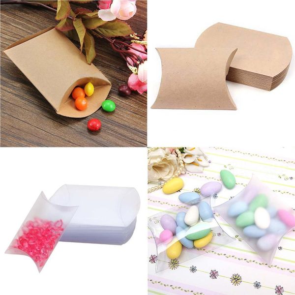 

50pcs kraft paper pillow favor boxes cute anti-scratch paper gift box wedding birthday party favors supply gift candy boxes
