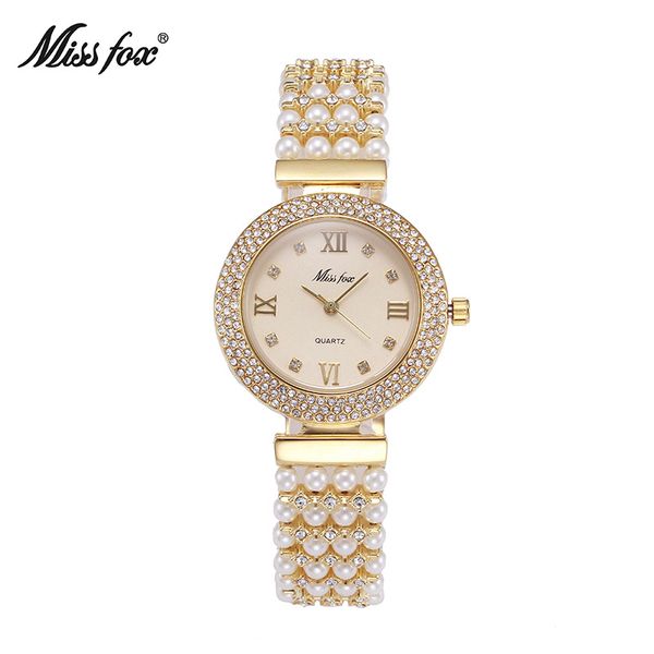 

miss watch women gemstone jewelry pearls bracelet watches diamond dress ladies fashion quartz wristwatch clock, Slivery;brown