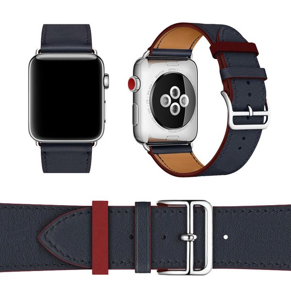 

38mm 42mm leather band bracelet double circle watchbands genuine leather wrist strap for series iwatch, Black;brown