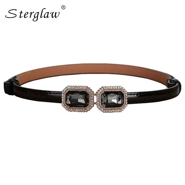 

summer style flower crystal thin belts women candy colored leather belt for women's fashion ladies dress belt straps d115, Black;brown