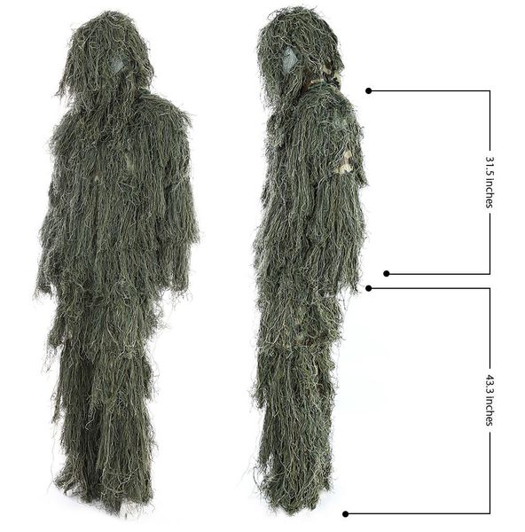 

hunting ghillie suit set 3d camo bionic leaf camouflage jungle woodland poncho manteau durable hunting poncho po06