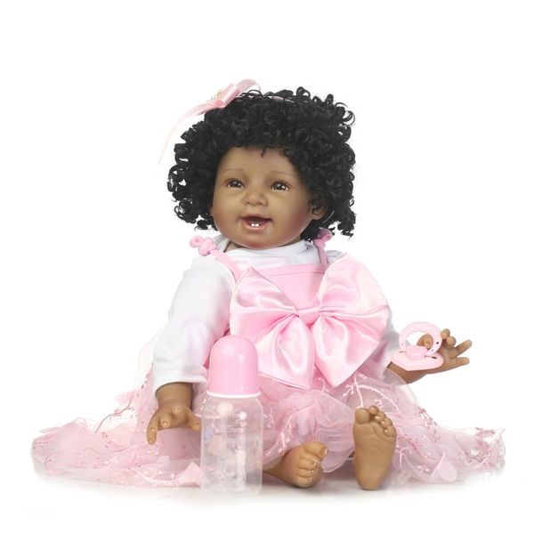 

22inch 55cm bebe reborn babies silicone baby reborn dolls smiling african american black baby doll curly hair toy juguetes gifts