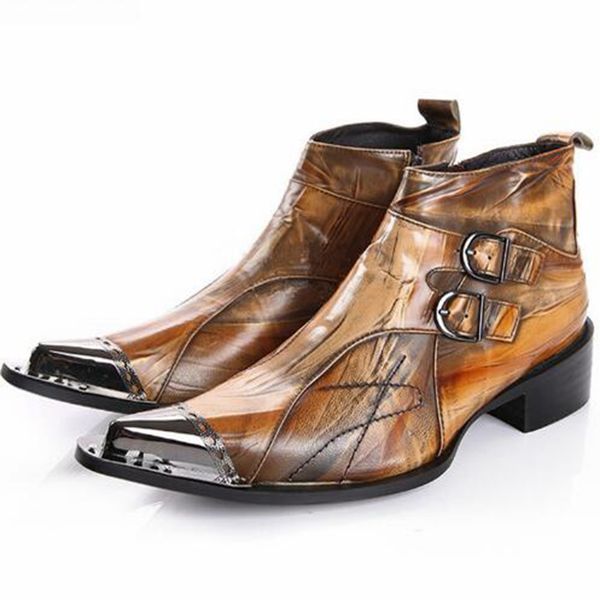 

Новый Коричневый Острым Носом Мужчины Ботильоны Весна Осень Натуральная Кожа Botas