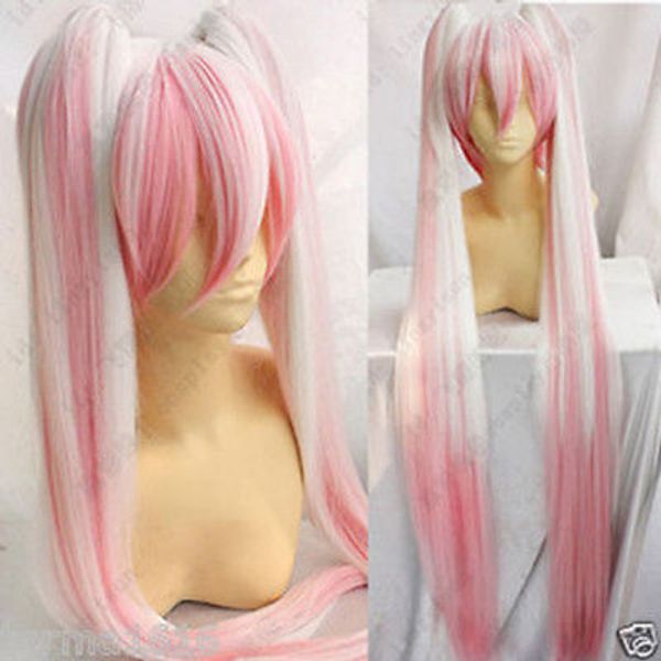

long pink/white sakura miku cosplay wig, Black;brown