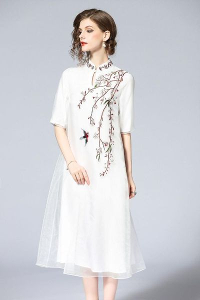 

chinese style embroidery qipao cheongsam mesh loose dress, Red