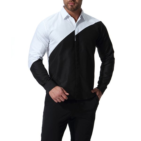 

man casual panelled shirts fashion turn down collar long sleeve business male shirt eur size, White;black