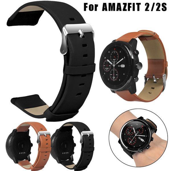 

2018 crystal replacement leather wristband cowhide strap for huami amazfit 2 2s gift, Black;brown