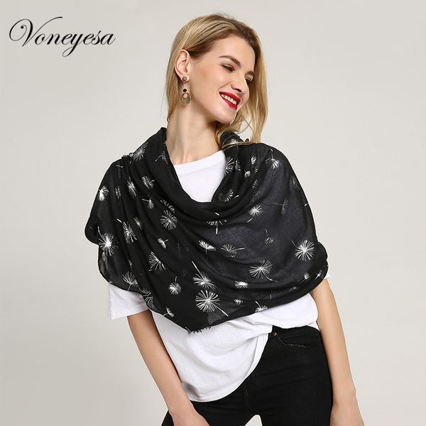 

voneyesa cotton scarf for women fashion foil silver printed shawls spring fall women neckerchiefs wraps hijab, Blue;gray