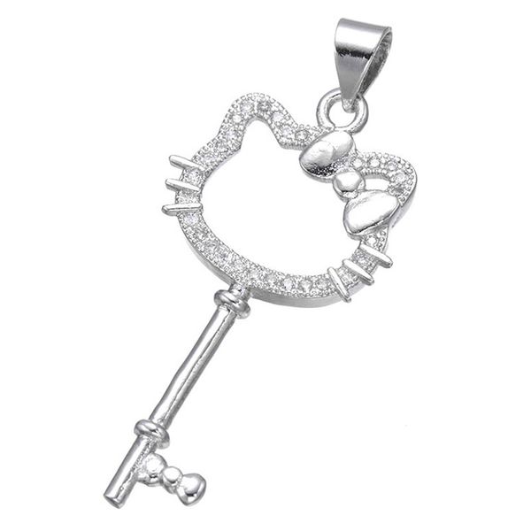 

whole salecute zircon hello kitty key charms for necklaces jewelry making shining micro pave cartoon charms bijoux berloques, Bronze;silver