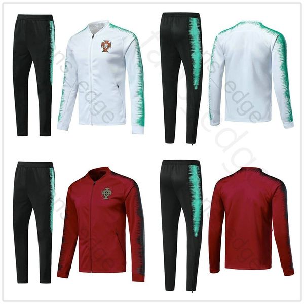 

2018 World Cup Portuguese Football Jacket Long Soccer Training Suit Kit Tracksuit Sportswear Chandal Set Custom Name Red White