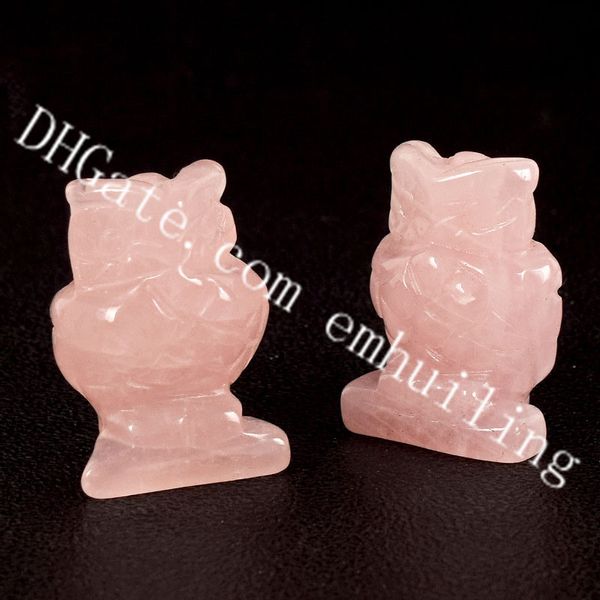 10 pezzi intagliati a mano quarzo rosa naturale gufo display decor realistico gemma rosa cristallo animale intaglio da collezione gufo figurine decorazione