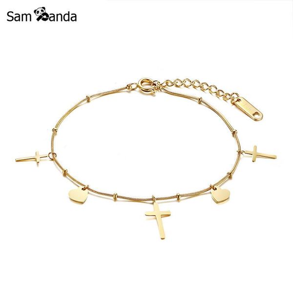 

new heart cross charm bracelet bangle for women gold colour pulseira masculina chain bracelet armbanden voor vrouwen adjustable, Black