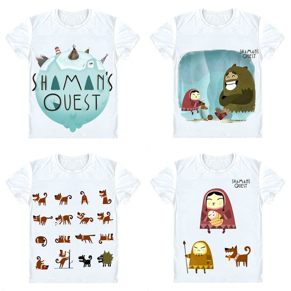 

shaman's quest toonbox studio t-shirts short sleeve shirts anime manga eskimo guy took giant pelican snowman cosplay shirt, White;black