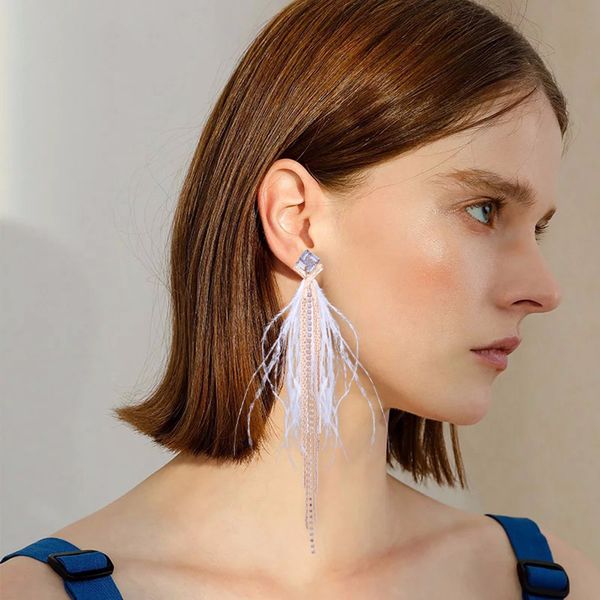 

feathers tassel earring drop earrings s925 pin jewelry vintage long hoop trendy women's catkins fashion bohemia pink 2018, Golden;silver