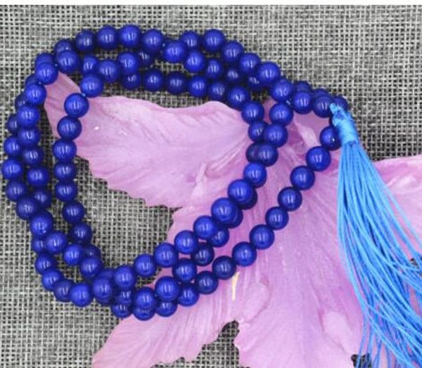 Природный 6 мм камень буддийский Синий сапфир 108 молитва бусины мала браслет ожерелье