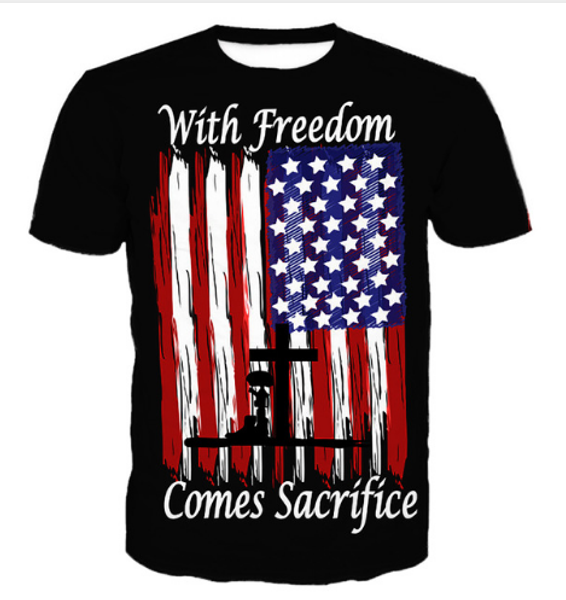 

новое прибытие мужчины / женщины американский флаг унисекс 3d печатных футболка summe мода хип-хоп повседневная футболка u409, White;black