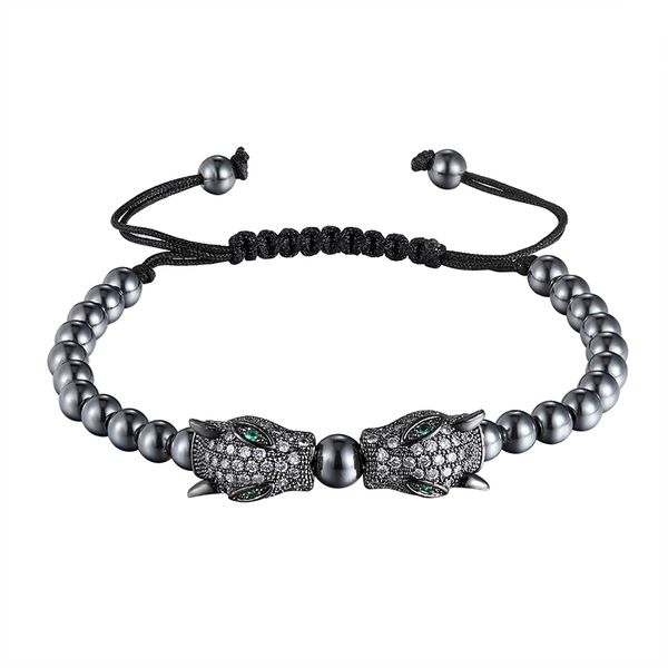 

livvy fashion men's bracelet mini paving cz double leopard knitting hand knitting charm bracelet men's jewelry gifts as264, Black