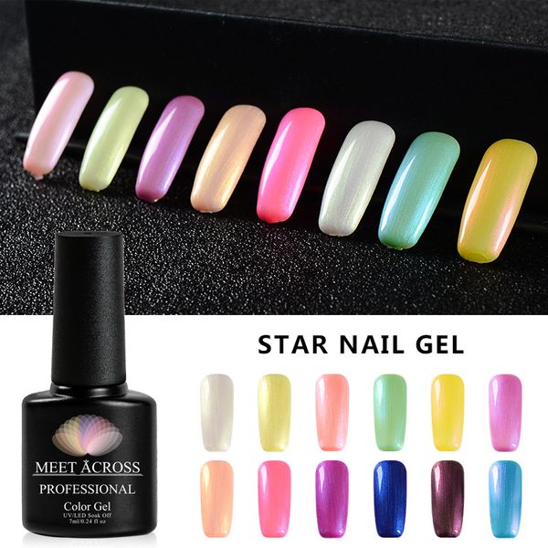 

meet across 7ml holographic uv nail gel shell nail polish glimmer varnish shinny glitter art lacquer manicure tool, Red;pink